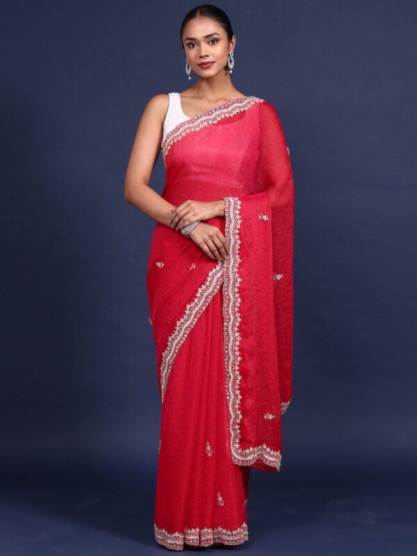 Rani Pink Jacquard Zari Embroidery Saree