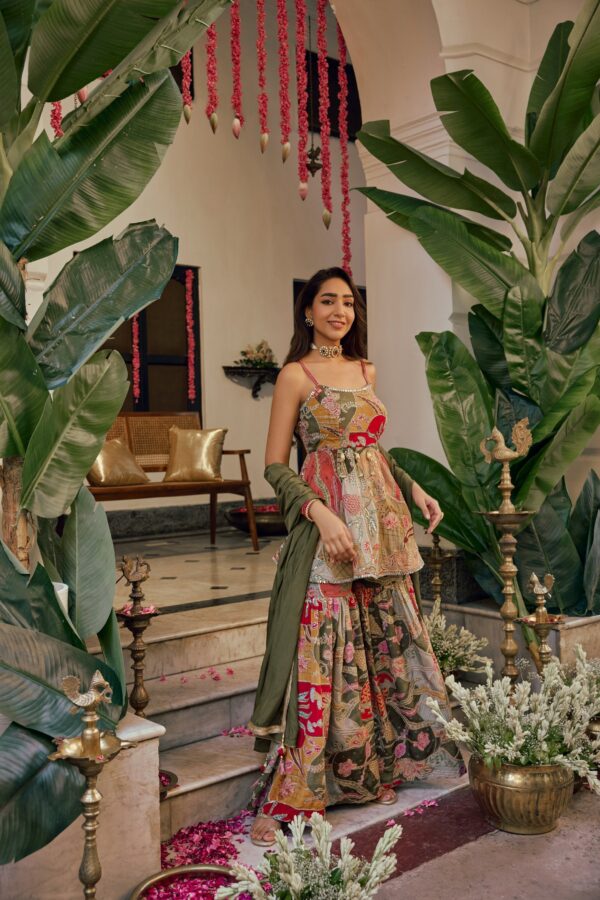 Multi Chinnon Printed Peplum Set With Palazoo